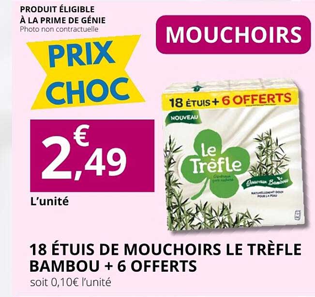 18 ÉTUIS DE MOUCHOIRS LE TRÈFLE BAMBOU + 6 OFFERTS