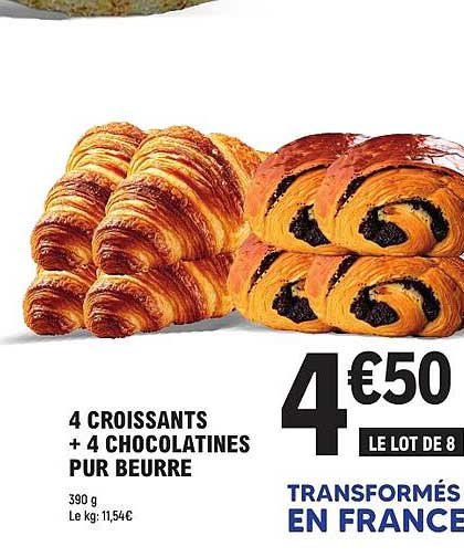 4 CROISSANTS + 4 CHOCOLATINES PUR BEURRE