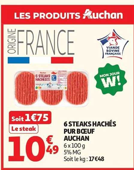 6 STEAKS HACHÉS PUR BOEUF AUCHAN