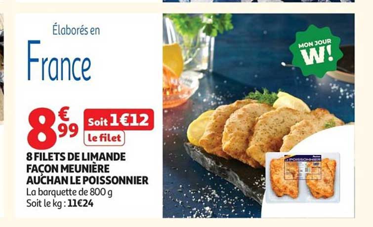 8 FILETS DE LIMANDE FAÇON MEUNIÈRE AUCHAN LE POISSONNIER