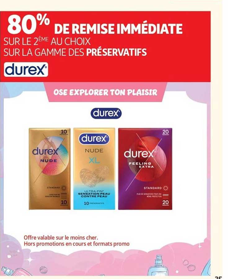 80% DE REMISE IMMÉDIATE SUR LE 2ÈME AU CHOIX SUR LA GAMME DES PRÉSERVATIFS Durex