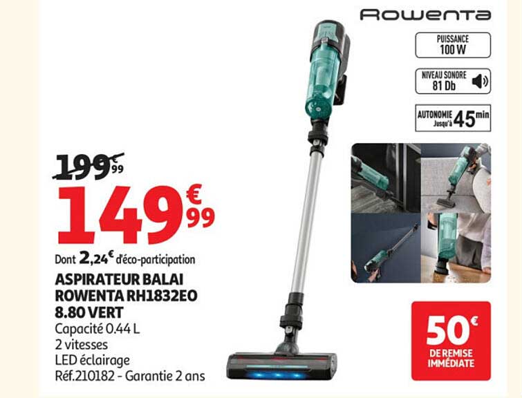ASPIRATEUR BALAI ROWENTA RH1832EO 8.80 VERT