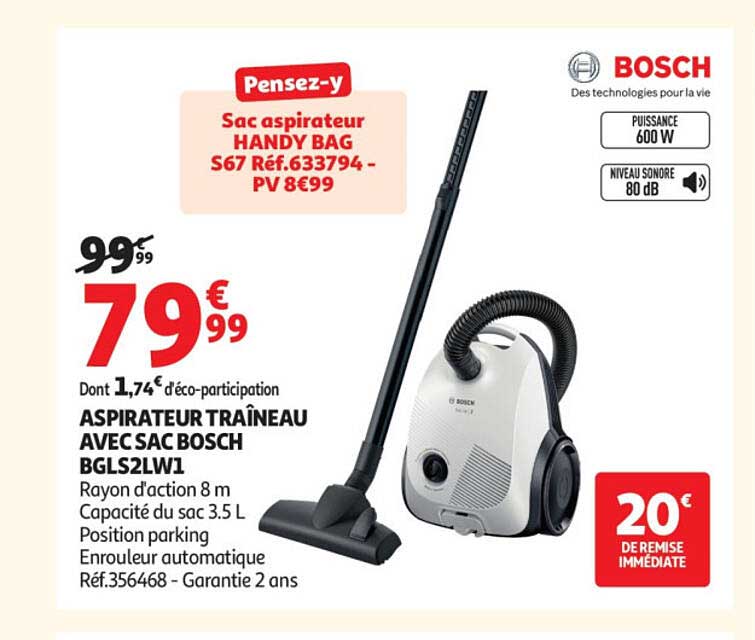 ASPIRATEUR TRAÎNEAU AVEC SAC BOSCH BGLS2LW1