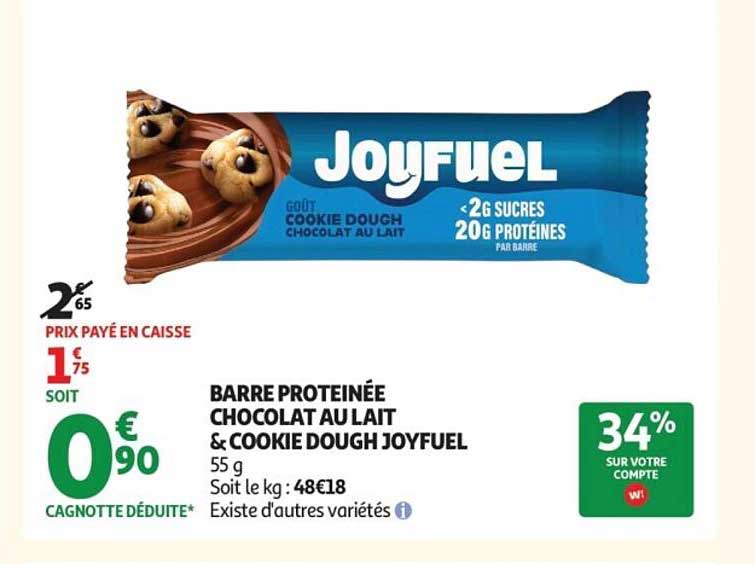BARRE PROTÉINÉE CHOCOLAT AU LAIT & COOKIE DOUGH JOYFUEL