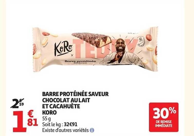 BARRE PROTÉINÉE SAVEUR CHOCOLAT AU LAIT ET CACAHUÈTE KORO