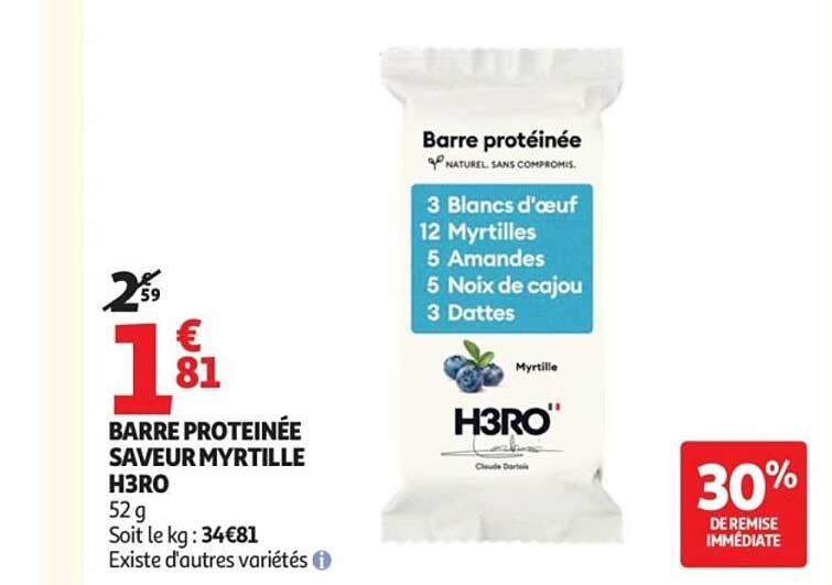 BARRE PROTÉINÉE SAVEUR MYRTILLE H3RO
