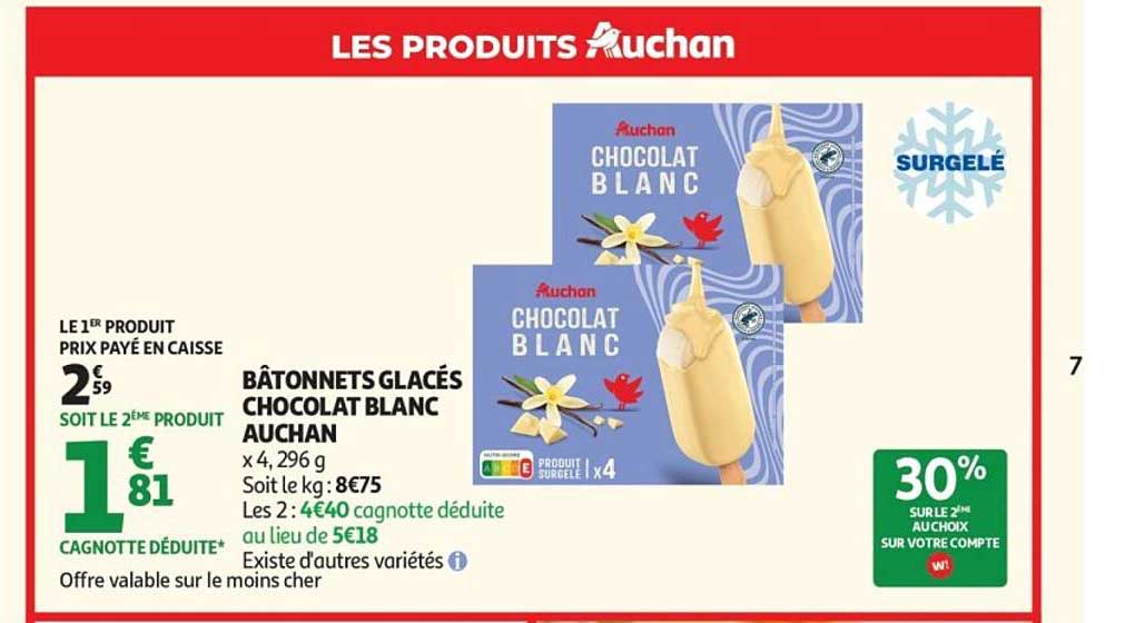 BÂTONNETS GLACÉS CHOCOLAT BLANC AUCHAN