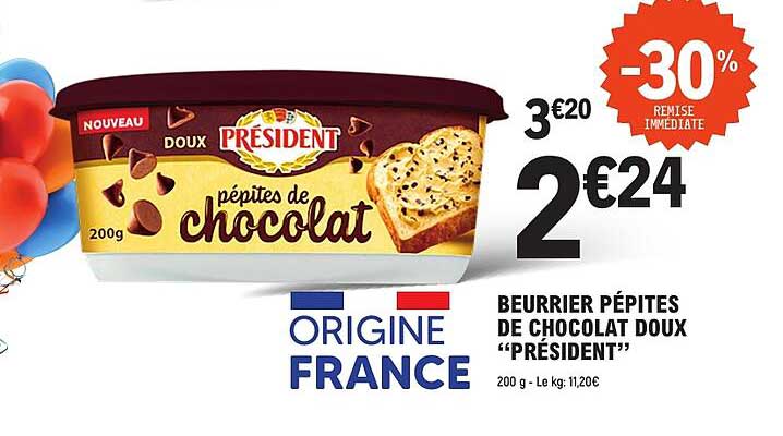 BEURRIER PÉPITES DE CHOCOLAT DOUX “PRÉSIDENT”