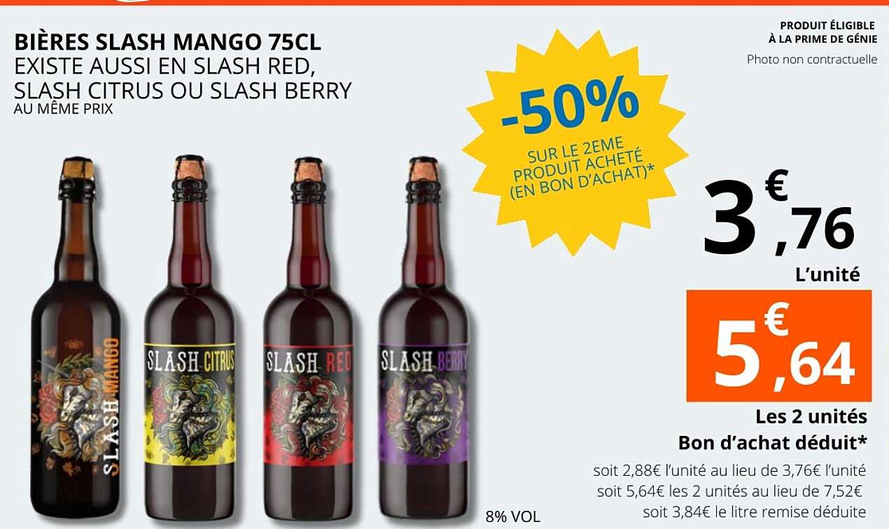 BIÈRES SLASH MANGO 75CL EXISTE AUSSI EN SLASH RED, SLASH CITRUS OU SLASH BERRY AU MÊME PRIX