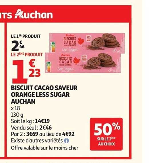 BISCUIT CACAO SAVEUR ORANGE LESS SUGAR AUCHAN