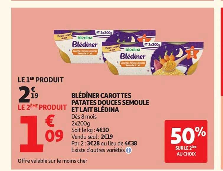 BLÉDINA CAROTTES PATATES DOUCES SEMOULE ET LAIT BLÉDINA