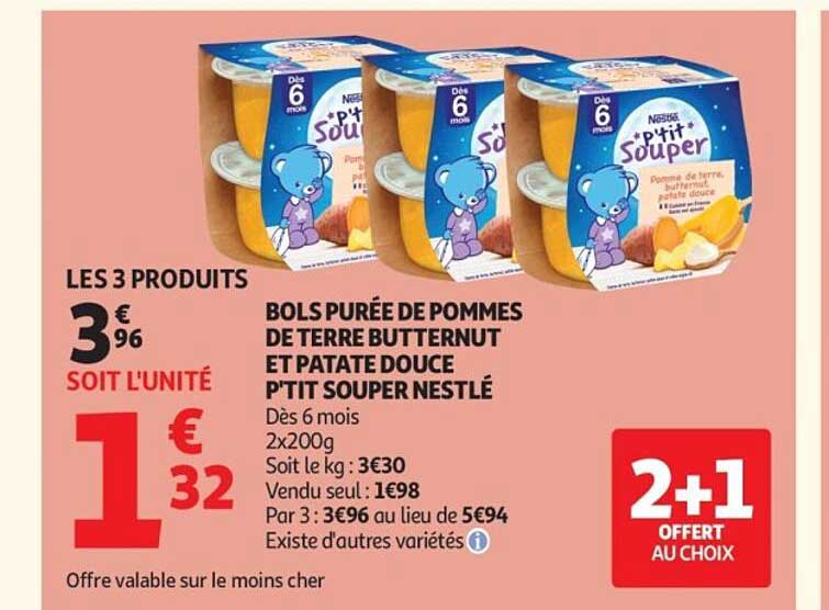 BOLS PURÉE DE POMMES DE TERRE BUTTERNUT ET PATATE DOUCE P'TIT SOUPER NESTLÉ