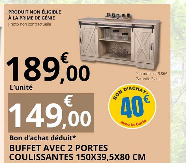 BON D’ACHAT DÉDUT* BUFFET AVEC 2 PORTES COULISSANTES 150X39,5X80 CM