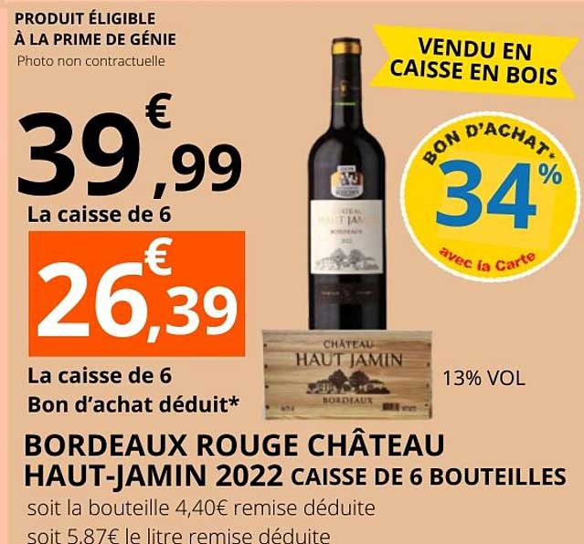 BORDEAUX ROUGE CHÂTEAU HAUT-JAMIN 2022 CAISSE DE 6 BOUTEILLES