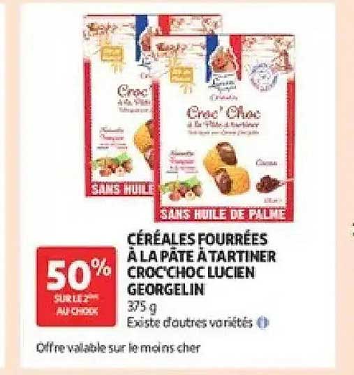 CÉRÉALES FOURRÉES À LA PÂTE À TARTINER CROCC CHOC LUCIEN GEORGELIN 375 g