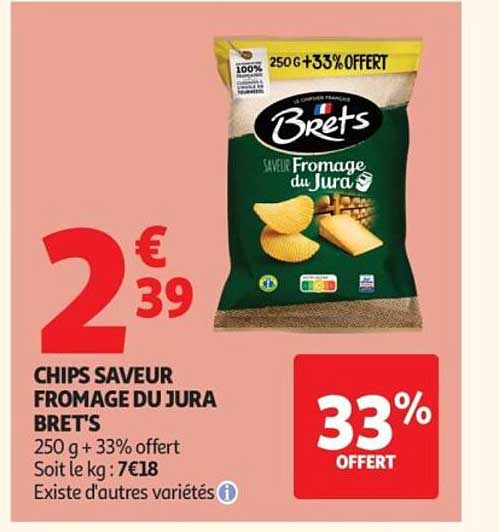 CHIPS SAVEUR FROMAGE DU JURA BRET'S 250 g + 33% offert