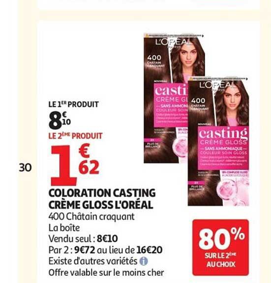 COLORATION CASTING CRÈME GLOSS L'ORÉAL 400 Châtain craquant