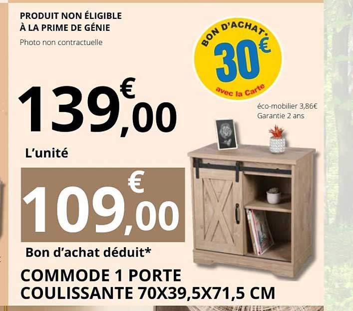 COMMODE 1 PORTE COULISSANTE 70X39,5X71,5 CM