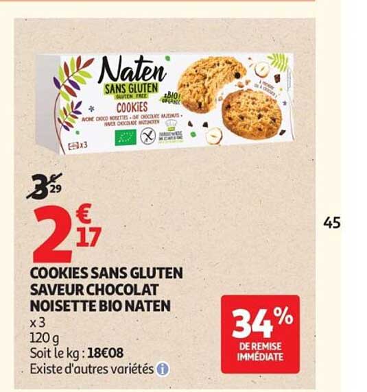 COOKIES SANS GLUTEN SAVEUR CHOCOLAT NOISETTE BIO NATEN x 3 120 g