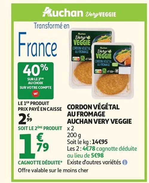 CORDON VÉGÉTAL AU FROMAGE AUCHAN VERY VEGGIE