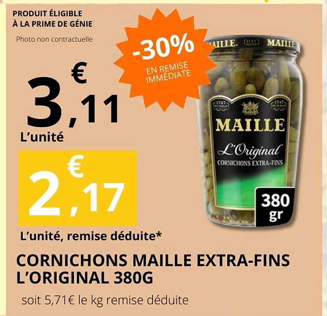 CORNICHONS MAILLE EXTRA-FINS L'ORIGINAL 380G