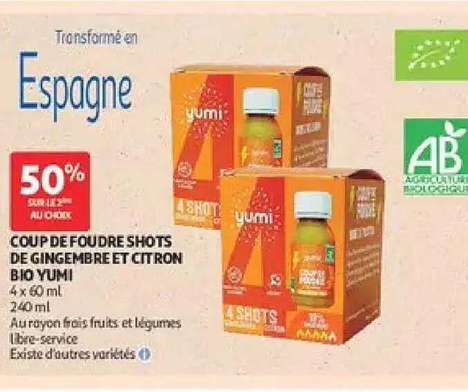 COUP DE FOUDRE SHOTS DE GINGEMBRE ET CITRON BIO YUMI