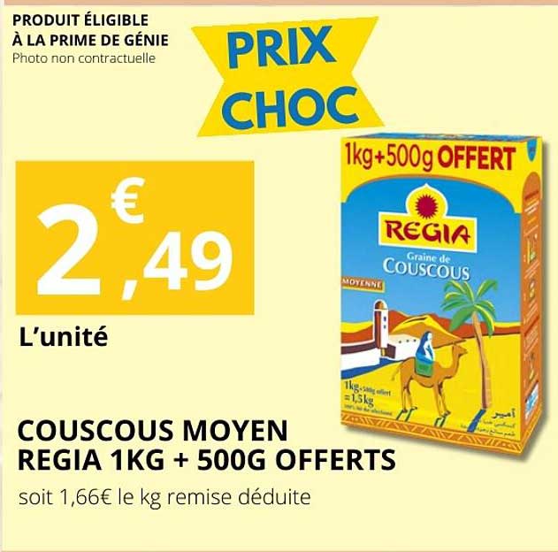COUSCOUS MOYEN REGIA 1KG + 500G OFFERTS