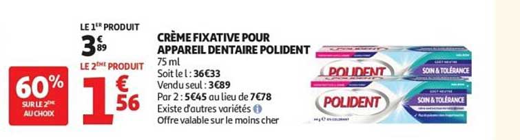 CRÈME FIXATIVE POUR APPAREIL DENTAIRE POLIDENT 75 ml