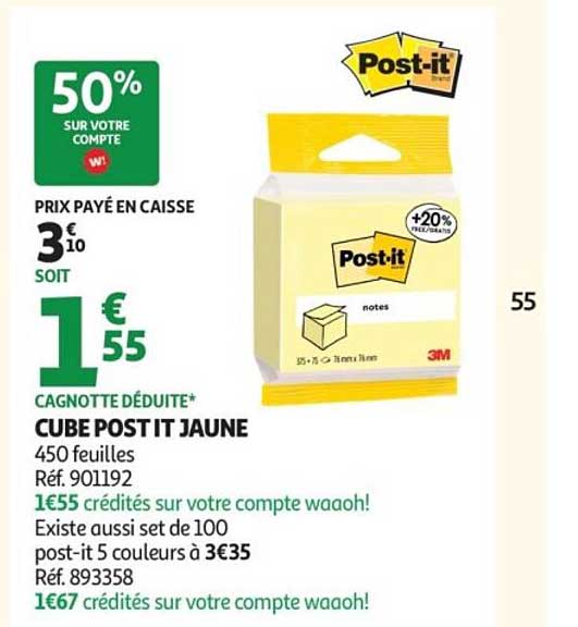 CUBE POST IT JAUNE