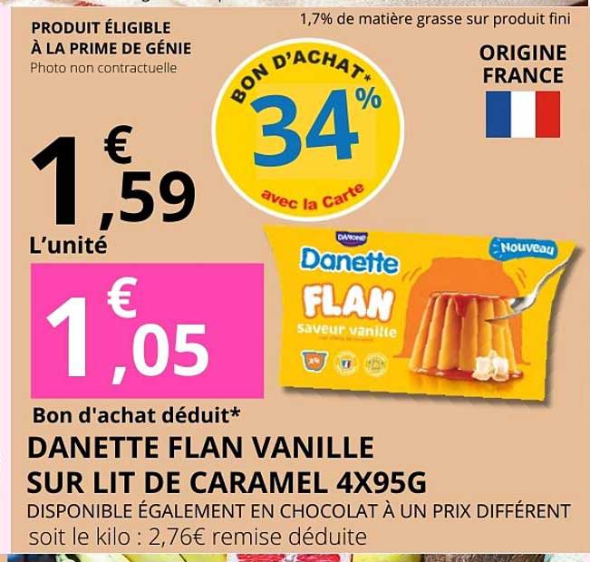 DANETTE FLAN VANILLE SUR LIT DE CARAMEL 4X95G