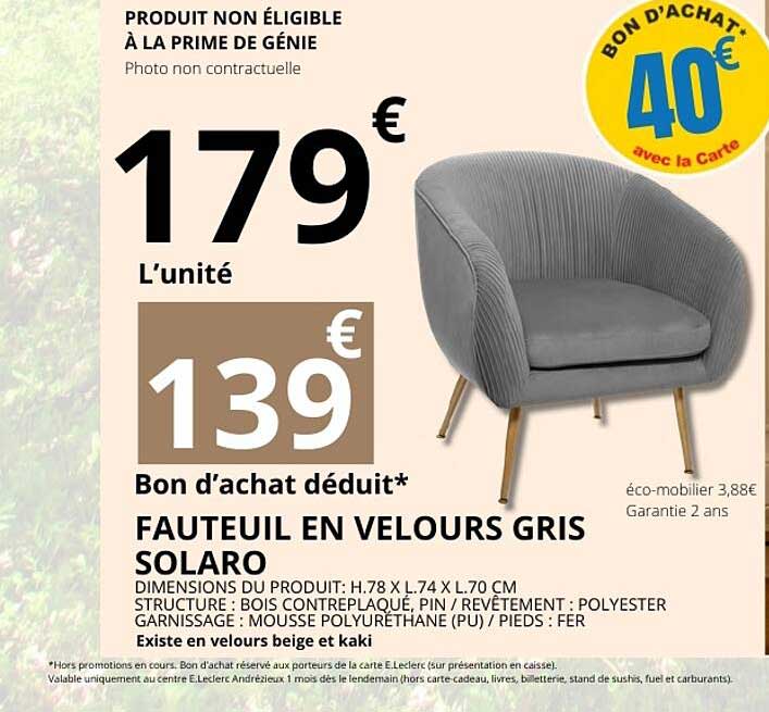 FAUTEUIL EN VELOURS GRIS SOLARO