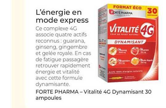 FORTE PHARMA – Vitalité 4G Dynamisant 30 ampoules