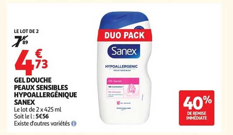 GEL DOUCHE PEAUX SENSIBLES HYPOALLERGÉNIQUE SANEX