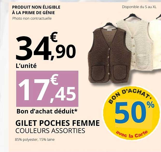 GILET POCHES FEMME COULEURS ASSORTIES