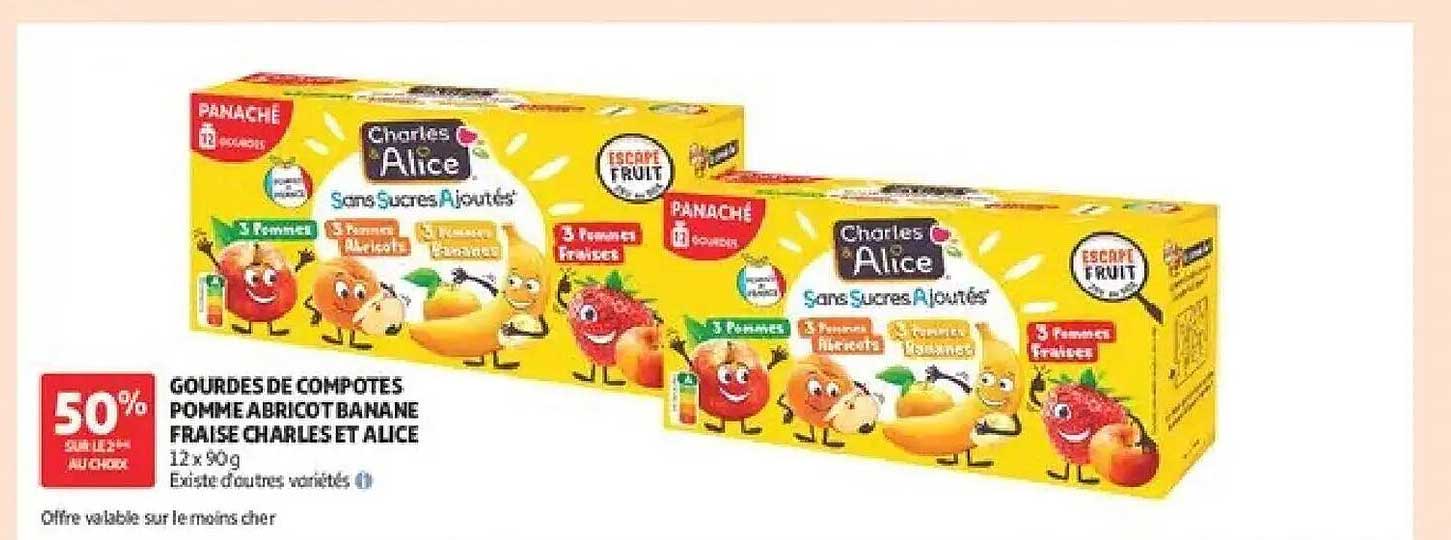 GOURDES DE COMPOTES POMME ABRICOT BANANE FRAISE CHARLES ET ALICE