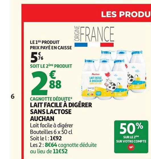 LAIT FACILE À DIGÉRER SANS LACTOSE AUCHAN