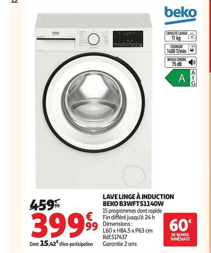 LAVE LINGE À INDUCTION BEKO B3WFT51140W