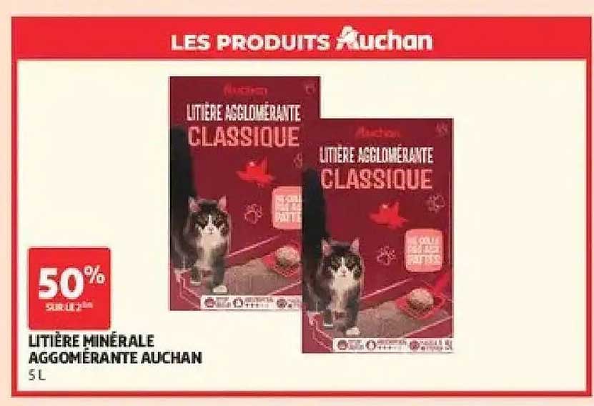 LITIÈRE MINÉRALE AGGLOMÉRANTE AUCHAN 5 L