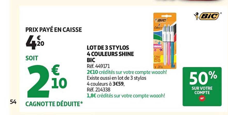 LOT DE 3 STYLOS 4 COULEURS SHINE BIC