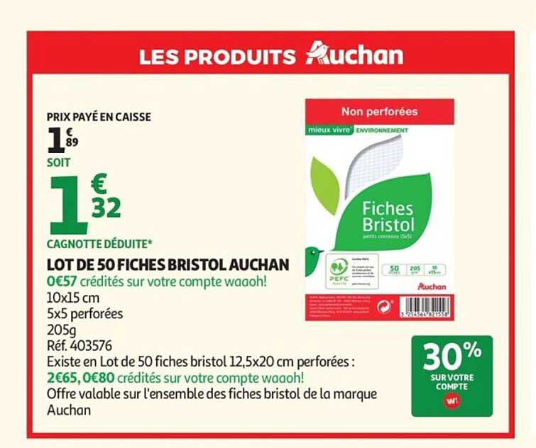 LOT DE 50 FICHES BRISTOL AUCHAN