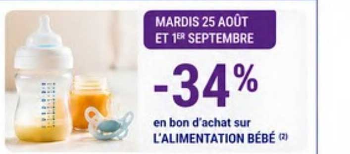 MARDIS 25 AOÛT ET 1ER SEPTEMBRE -34% en bon d'achat sur L'ALIMENTATION BÉBÉ (2)
