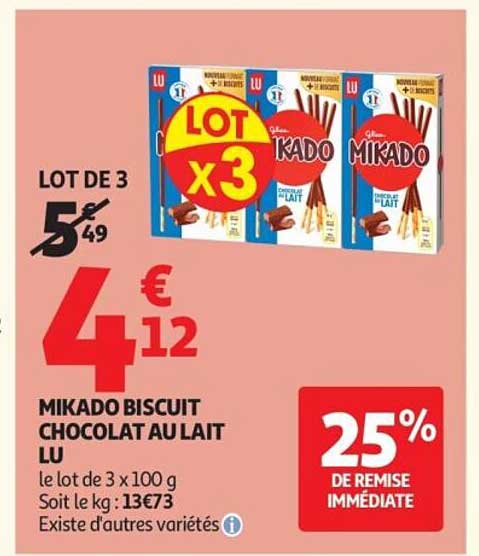 MIKADO BISCUIT CHOCOLAT AU LAIT LU