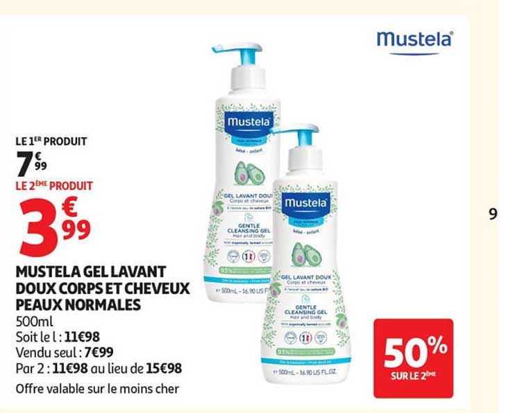 MUSTELA GEL LAVANT DOUX CORPS ET CHEVEUX PEAUX NORMALES 500ml