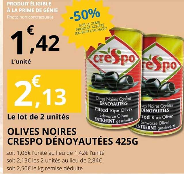 OLIVES NOIRES CRESPO DÉNOYAUTÉES 425G