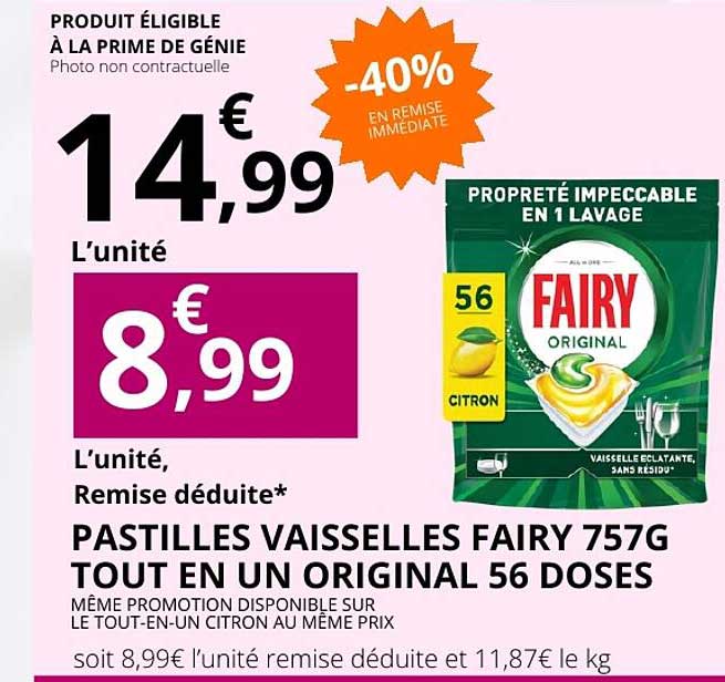 PASTILLES VAISSELLES FAIRY 757G TOUT EN UN ORIGINAL 56 DOSES