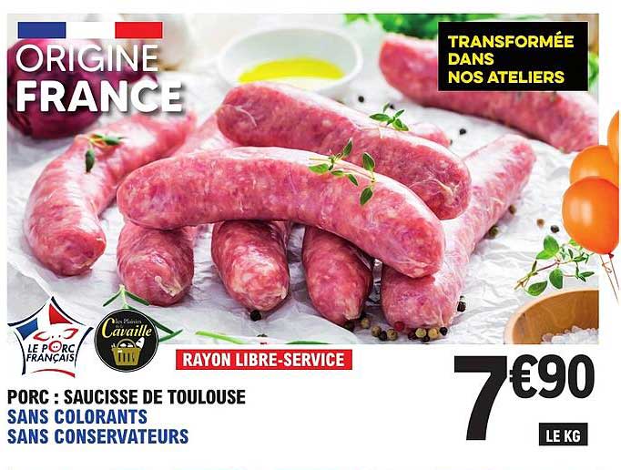 PORC : SAUCISSE DE TOULOUSE SANS COLORANTS SANS CONSERVATEURS