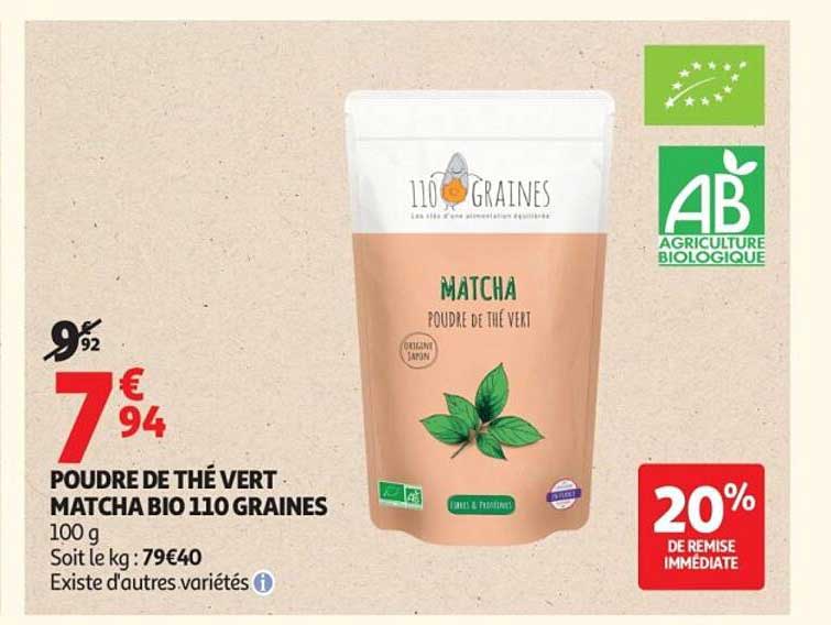 POUDRE DE THÉ VERT MATCHA BIO 110 GRAINES