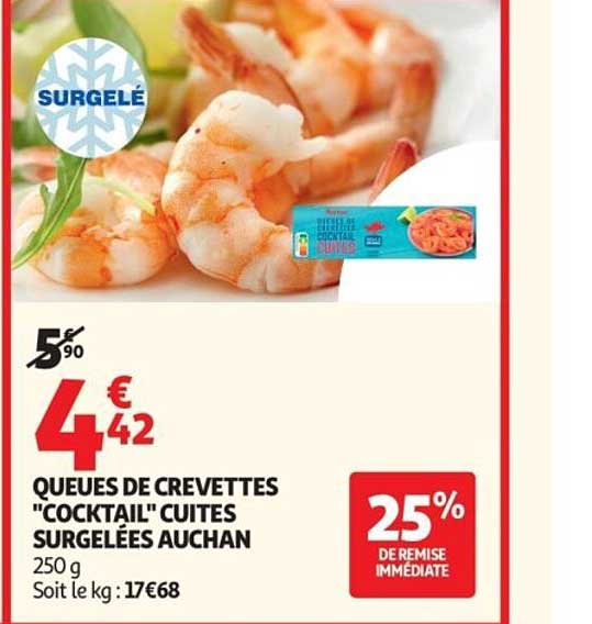 QUEUES DE CREVETTES "COCKTAIL" CUITES SURGELÉES AUCHAN