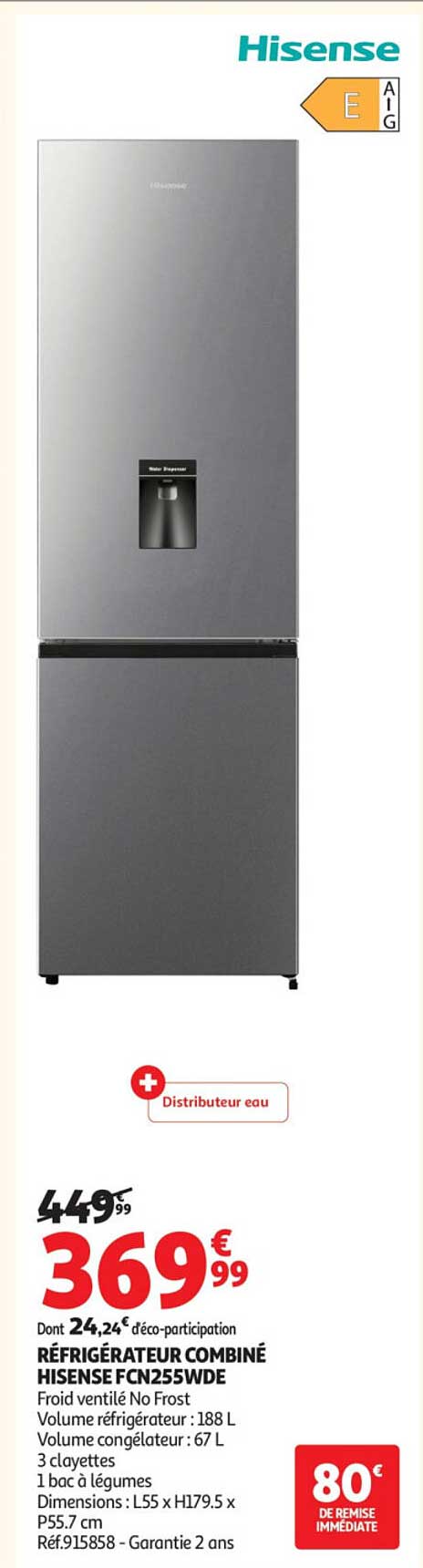 RÉFRIGÉRATEUR COMBINÉ HISENSE FCN255WDE