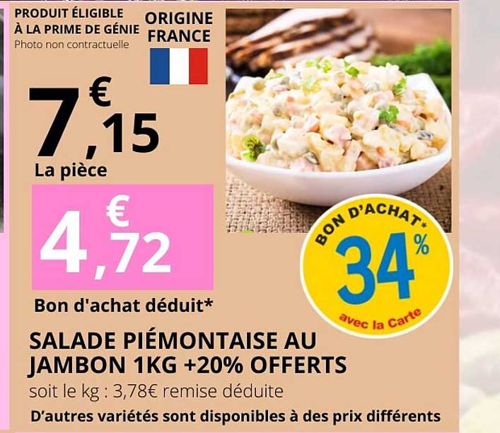 SALADE PIÉMONTAISE AU JAMBON 1KG +20% OFFERTS